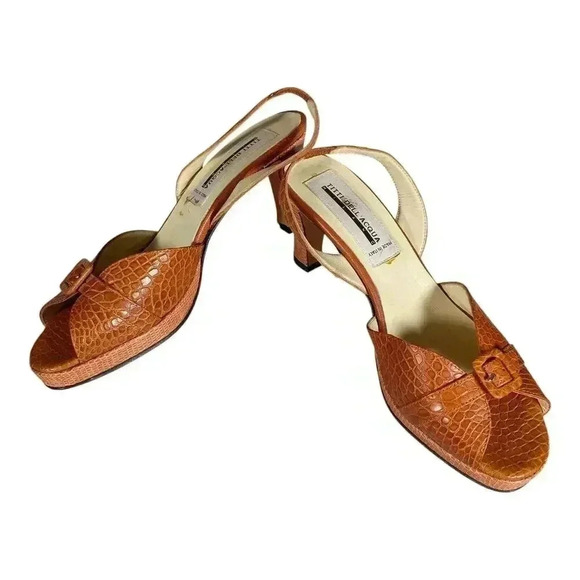 Titti Dellacqua Peep Toe Slingback Sandal Cognac Brown Leather Alligator 8-8.5 - Picture 7 of 8